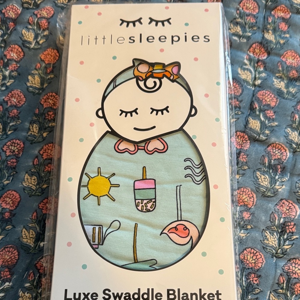 Little Sleepies Mint Swaddle Blanket with Sun & Popsicle Print